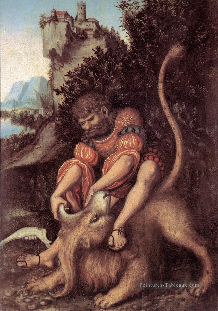 Samsons se battent avec le lion Renaissance Lucas Cranach l’Ancien Peintures à l'huile